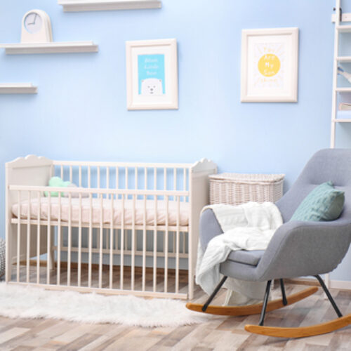 Baby,Bedroom,Design,With,White,Crib,And,Rocking,Chair